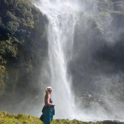 Marathon runner with waterfall