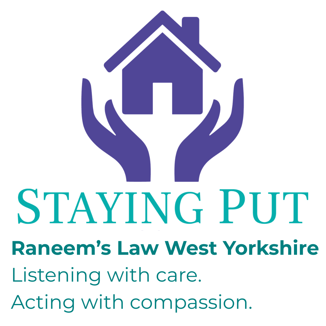 Staying Put logo with 'listening with care. Acting with compassion' written underneath