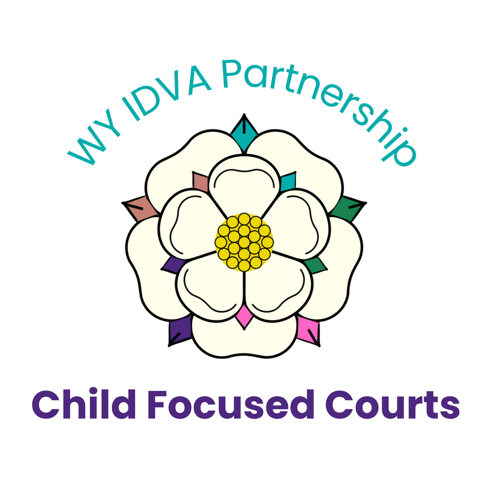 Yorkshire rose with WY IDVA Partnership, Child Focused Courts written underneath