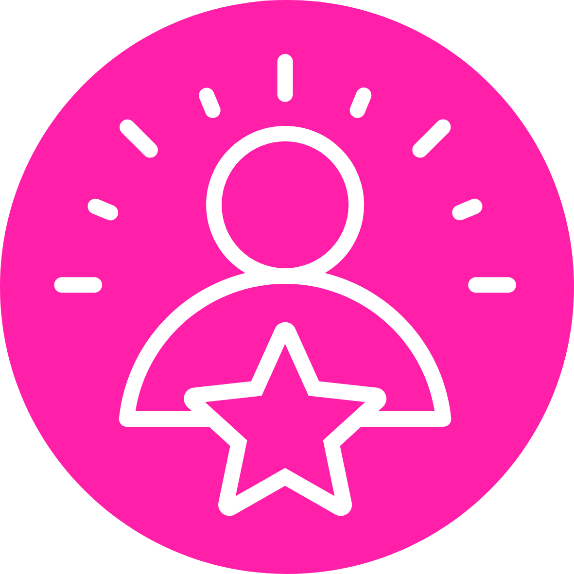 pink background with white outline of person and star
