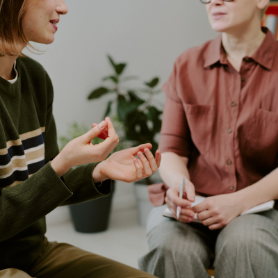 two people talking